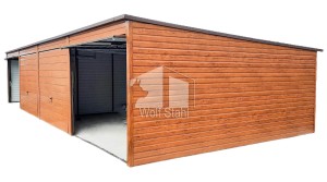  Blechgarage 12x6m Horizontal Blech 4x Schwingtor Holzoptik Pultdach ID172