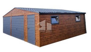 Blechgarage 8x7m 2x Schwingtor 2x PVC Kippfenster Metalldachziegel Holzoptik ID271