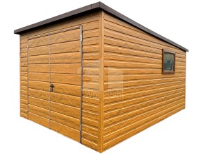 Gartenhaus 3x4m PVC Kippfenster Zweiflügeliges Tor Holzoptik Flachdach | ID440 |
