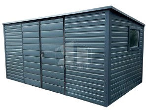  Gartenhaus 5x2m Zweiflügeliges Tor PVC Kippfenster Anthrazit Flachdach | GP251 |