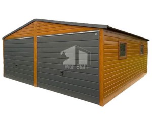  Blechgarage 6x6m Satteldach 2x Schwingtor 2x PVC Kippfenster Holzoptik ID203