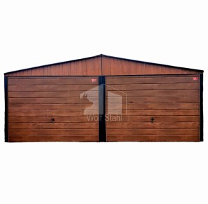 Blechgarage 6x7m - 2x Schwingtor - Holzoptik - Satteldach GP150