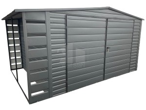  Gartenhaus 4x3m + Überdachung - Zweiflügeliges Tor - Satteldach - Anthrazit | GP238 |