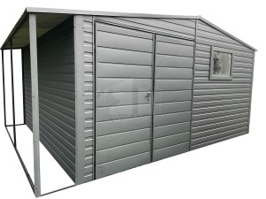  Gartenhaus 4x4m + Überdachung 0,5m -  Tür 2xPVC Kippfenster - Satteldach | GP236 |