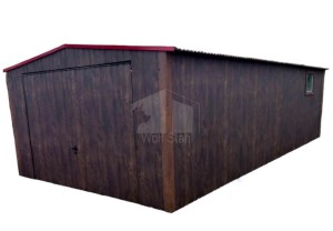  Blechgarage 4mx8m - Schwingtor - Tür - PVC Kippfenster - Dunkles Walnussholz GP235
