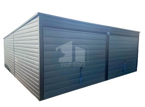 Blechgarage 6x6m - 2x Schwingtor - Anthrazit - Flachdach GP279