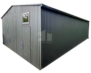  Blechhalle - Blechgarage 7x10m Zweiflügeliges Tor - Tür - PVC Kippfenster - Anthrazit - Dachrinnen - Satteldach GP382