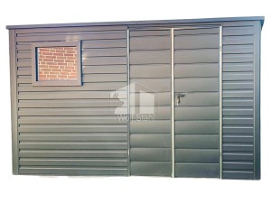 Gartenhaus - Schuppen 4,5x3,5m Zweiflügeliges Tor - Zweiflügeliges Tor - Verzinkte Konstruktion - 2x PVC Kippfenster - Anthrazit - Flachdach | GP384 |