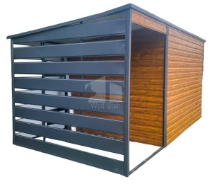 Gartenhaus - Schuppen 3x2m + Überdachung 1,5m - Tür - Helles Walnussholz - Holzoptik - Anthrazit - Flachdach | GP367 |