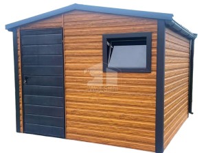 Gartenhaus - Schuppen 3x3m - Tür - PVC Kippfenster - Metalldachziegel - Dachrinnen - Helles Walnussholz - Holzoptik - Satteldach | GP366 |