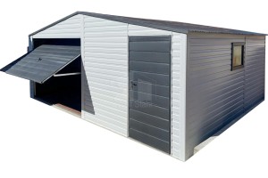 Blechgarage  6x5m Schwingtor - Tür - PVC Kippfenster - Weiß - Anthrazit - Verzinkte Konstruktion - Satteldach GP362