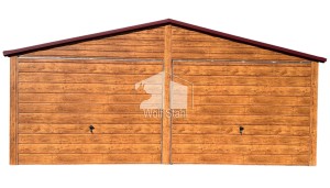 Blechgarage 6x6m -2x Schwingtor - 2x PVC Kippfenster - Helles Walnussholz - verzinkte Konstruktion - Holzoptik - Satteldach ID552  