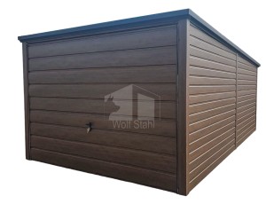 Blechgarage 3x6m - Schwingtor - Dunkles Walnussholz - Holzoptik - Flachdach ID560