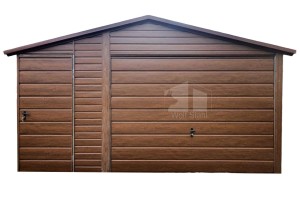 Blechgarage 4,5x6m + Überdachung 1,5m - Schwingtor - Tür - Dunkles Walnussholz - Holzoptik - Satteldach ID563