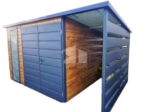 Gartenhaus - Gartenschuppen 3x2,5m + Überdachung 1m - Zweiflügeliges Tor - PVC Kippfenster - Helles Walnussholz - Holzoptik - Anthrazit | ID609 |