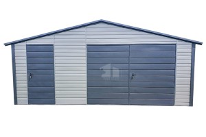 Blechgarage 7x6m - Schwingtor - Tür - PVC Kippfenster - Anthrazit - Silber - Dachrinnen - Satteldach ID625