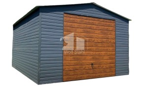 Blechgarage   5x5m - Schwingtor -  Anthrazit + Holzoptik - GP87