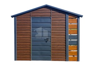 Gartenhaus - Gartenschuppen 2x2,5m + Überdachung 0,5m - Tür -Dunkles Walnussholz - Helles Walnussholz - Holzoptik - Satteldach | ID629 |