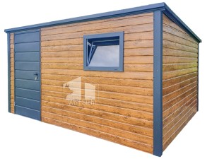 Gartenhaus - Gartenschuppen 4x3m - Tür - PVC Kippfenster - Helles Walnussholz - Holzoptik - Anthrazit - Flachdach | ID636 |