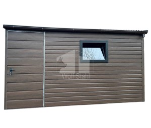 Gartenhaus - Schuppen 4x3m - Tür - 2x PVC Kippfenster - Dachrinnen - Dunkles Walnussholz - Holzoptik | ID536 |