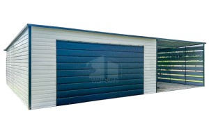 Blechgarage 4x6m + Überdachung 4m - Schwingtor - Tür - Anthrazit - Weiß - Flachdach ID614