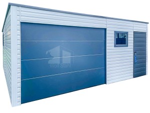 Blechgarage 6,5x6m - Sektionaltor - 3x PVC Kippfenster - Tür - Weiß - Anthrazit - Flachdach  GP412