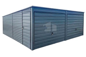 Blechgarage 6x6m - 2x Schwingtor - Tür - Anthrazit - Flachdach GP413