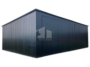 Halle - Blechgarage 8x6m - Trennwand - 2x Zweiflügeliges Tor - Anthrazit - Flachdach GP142