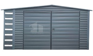 Gartenhaus - Gartenschuppen 4x3m + Überdachung 0,5m - Zweiflügeliges Tor - Anthrazit - Flachdach | GP419 |