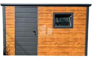 Gartenhaus - Gartenschuppen 3,5x2,5m - Tür - PVC Kippfenster - Helles Walnussholz - Holzoptik - Flachdach | ID687 |