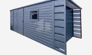 Gartenhaus - Gartenschuppen 5x2m + Überdachung 0,5m - 2x Tür - PVC Kippfenster - Flachdach | GP437 |