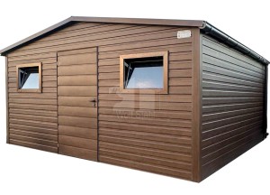 Gartenhaus - Gartenschuppen 5x4m - Tür - 2x PVC Kippfenster - Dunkles Walnussholz - Holzoptik - Dachrinnen - Satteldach | ID690 |