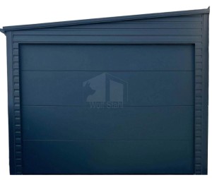 Blechgarage 4,5x6m - Sektionaltor - Tür - Anthrazit - Dachrinnen - Dach mit seitlichem Gefälle ID693