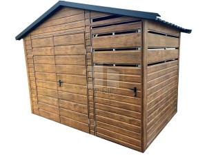 Gartenhaus - Gartenschuppen 2,5x2m + Überdachung 1m - Tür - Zweiflügeliges Tor - Helles Walnussholz - Holzoptik - Satteldach | ID703 |