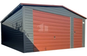 Blechgarage 5,5x6m  Schwingtor - Tür - Dunkles Braun - anthrazit - Dachrinnen - Satteldach ID772
