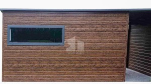 Gartenhaus - Gartenschuppen 4,5x2,5m + Überdachung 1,8m - Tür - 2x PVC Kippfenster - Holzoptik - Anthrazit - Dachrinnen - Flachdach ID813