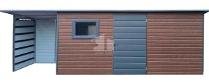 Gartenhaus - Gartenschuppen 5x2m + Überdachung 1,5m - Tür - 2x PVC Kippfenster - Holzoptik - Anthrazit - Flachdach ID814