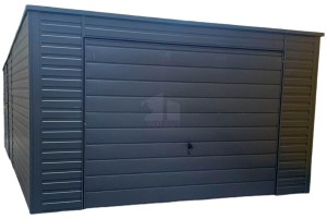 Blechgarage 4x6m - Schwingtor - Tür - PVC Kippfenster - Anthrazit - Flachdach GP480