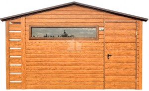 Gartenhaus - Gartenschuppen 3,5x3m + Überdachung 0,5m - Tür - PVC Kippfenster - Holzoptik - Satteldach | ID876 |