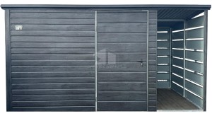 Gartenhaus - Gartenschuppen 3x2m + Überdachung 1m - Tür - Holzoptik - Flachdach | ID880 |