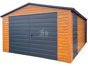 Blechgarage 4,5x6m Zweiflügeliges Tor - Tür - Holzoptik - Anthrazit - Dachrinnen - Satteldach ID890