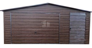 Blechgarage 5,5x6m - Schwingtor - Tür  - 2x PVC Kippfenster - Holzoptik - Satteldach ID899