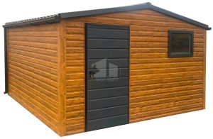 Gartenhaus - Gartenschuppen 4x4m - Tür - PVC Kippfenster - Holzoptik - Dachrinnen - Metalldachziegel - Satteldach | GP529 |