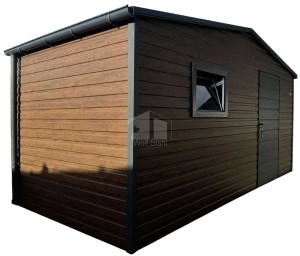  Gartenhaus - Gartenschuppen 5x2,5m - Tür - 2x PVC Kippfenster - Dunkles Walnussholz - Holzoptik - Dachrinnen - Satteldach ID919 
