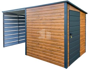 Gartenhaus - Gartenschuppen 2x2m + Überdachung 2m - Tür - Holzoptik - Flachdach | GP547 |