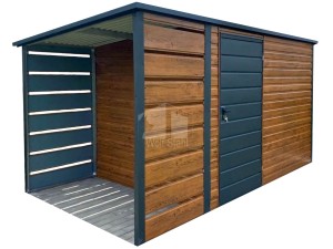 Gartenhaus - Gartenschuppen 3x2m + Überdachung 1m - Tür - PVC Kippfenster - Holzoptik - Flachdach | GP549 |