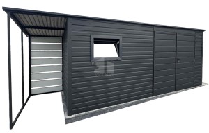 Gartenhaus - Gartenschuppen 5x2m + Überdachung 1m - Tür - PVC Kippfenster - Anthrazit - Flachdach | GP550 |
