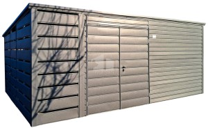 Blechgarage Gartenschuppen 4,5x4,5m + Überdachung 1m - 2x Tür - Anthrazit - Flachdach ID967