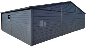 Blechgarage 9x6m - 3x Schwingtor - PVC Kippfenster - Anthrazit - Dachrinnen - Satteldach ID972