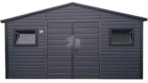 Gartenhaus - Gartenschuppen 4,5x3m - Zweiflügeliges Tor - 2x PVC Kippfenster - Anthrazit - Schwarz - Satteldach ID975